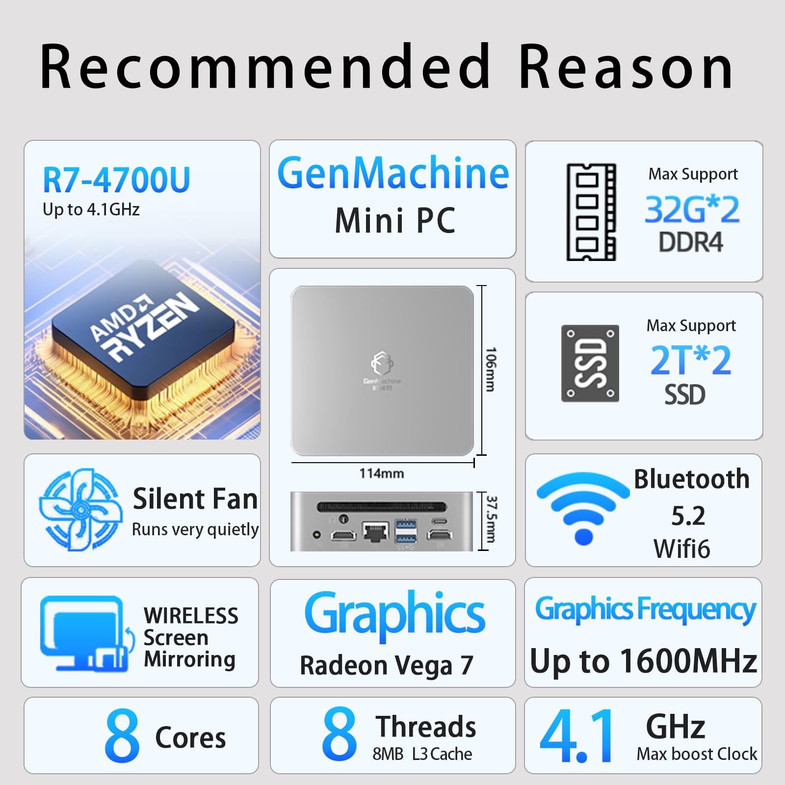 Amazon.com: GenMachine Mini PC AMD Ryzen 7 4700U Mini Computers Up